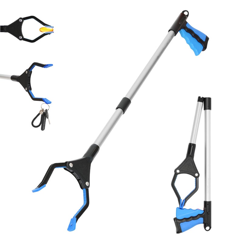32 inch GrabRunner Foldable Reacher Grabber Tool with Strong Magnetic Tip for Seniors Disabled After Surgery Recovery Blue